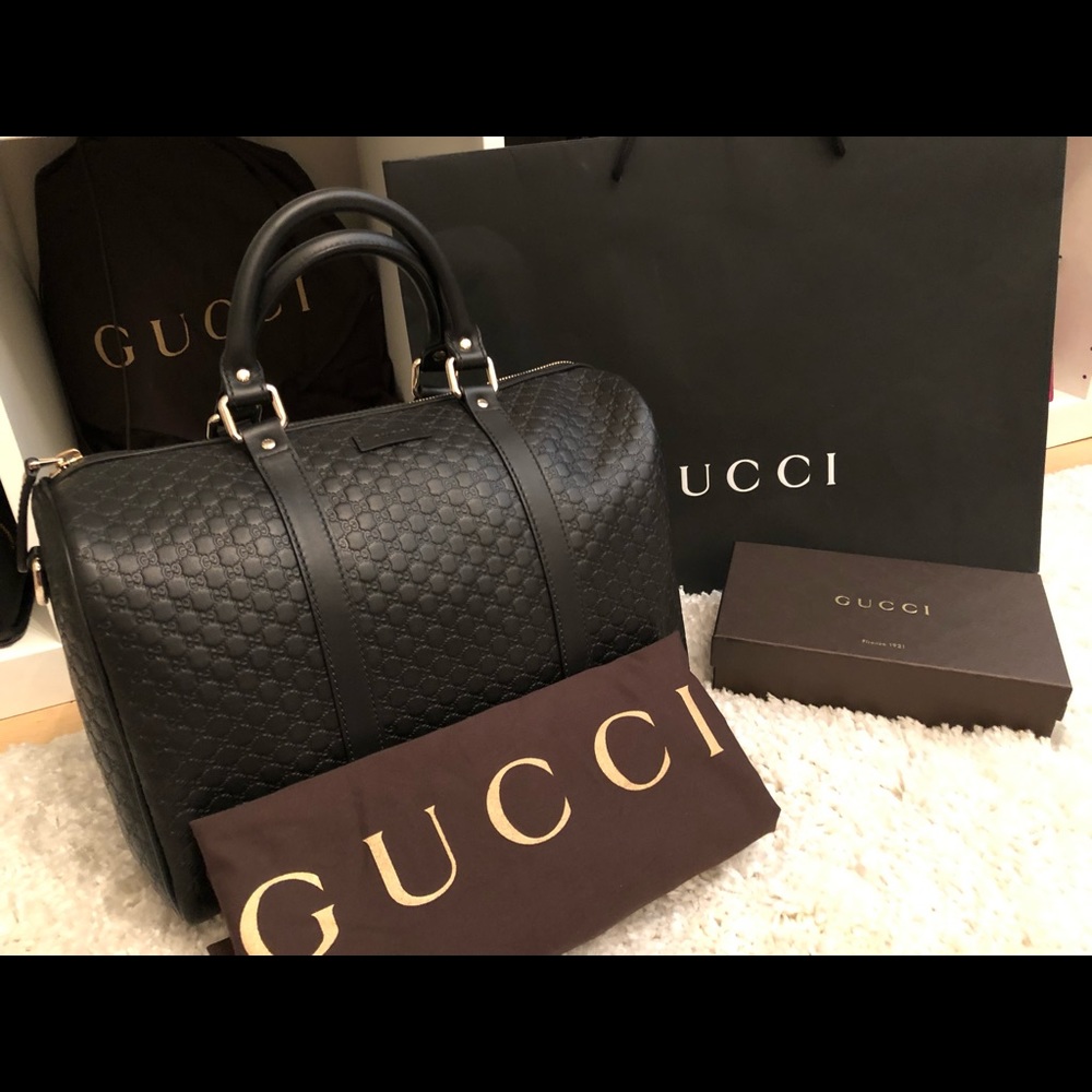 New Gucci Boston Guccissima Black Leather Satchel